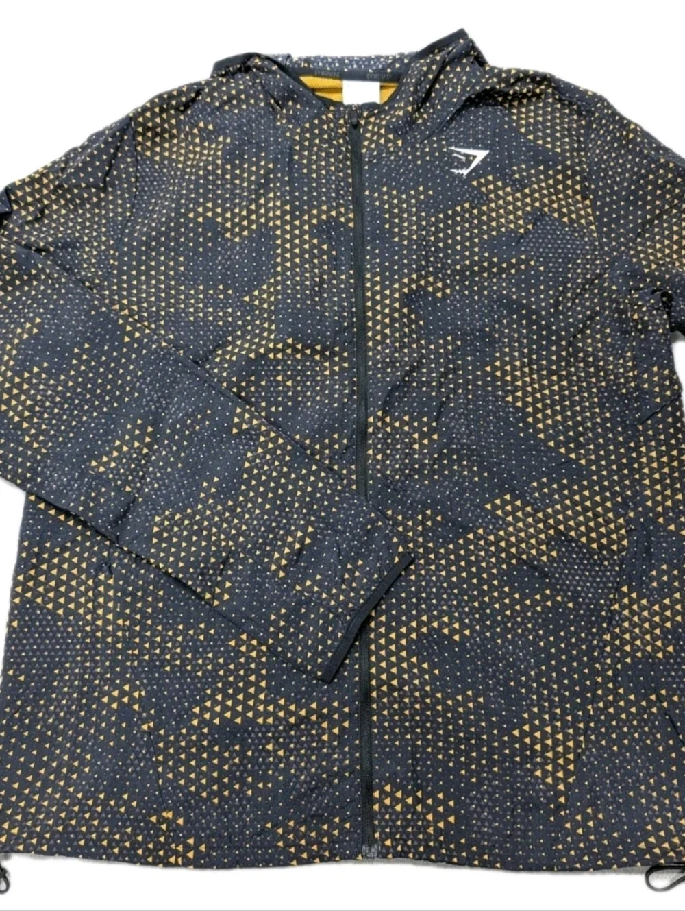 Title: Gymshark Sport Windbreaker Jacket Men's L Black Turmeric Triangle EUC - Picture 1 of 16